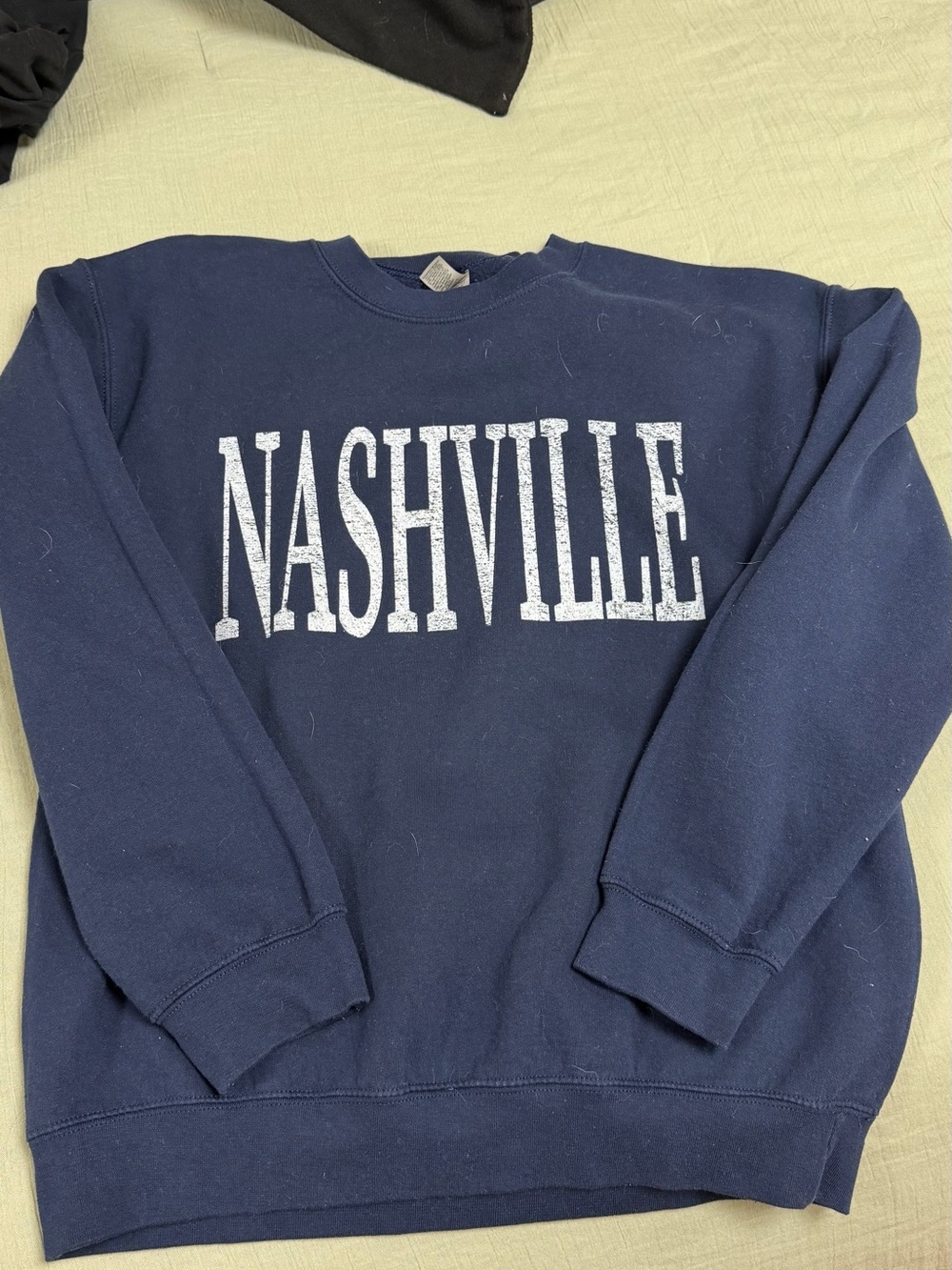 Gildan Navy Crewneck Sweatshirt with White "NASHVILLE" Print